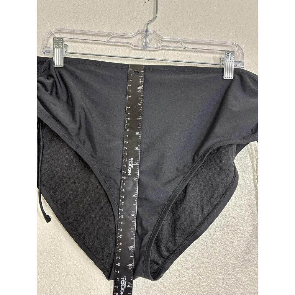 BCBG Paris Bikini Swim Bottom Womens XL Black High Waisted Ruched Side Ties